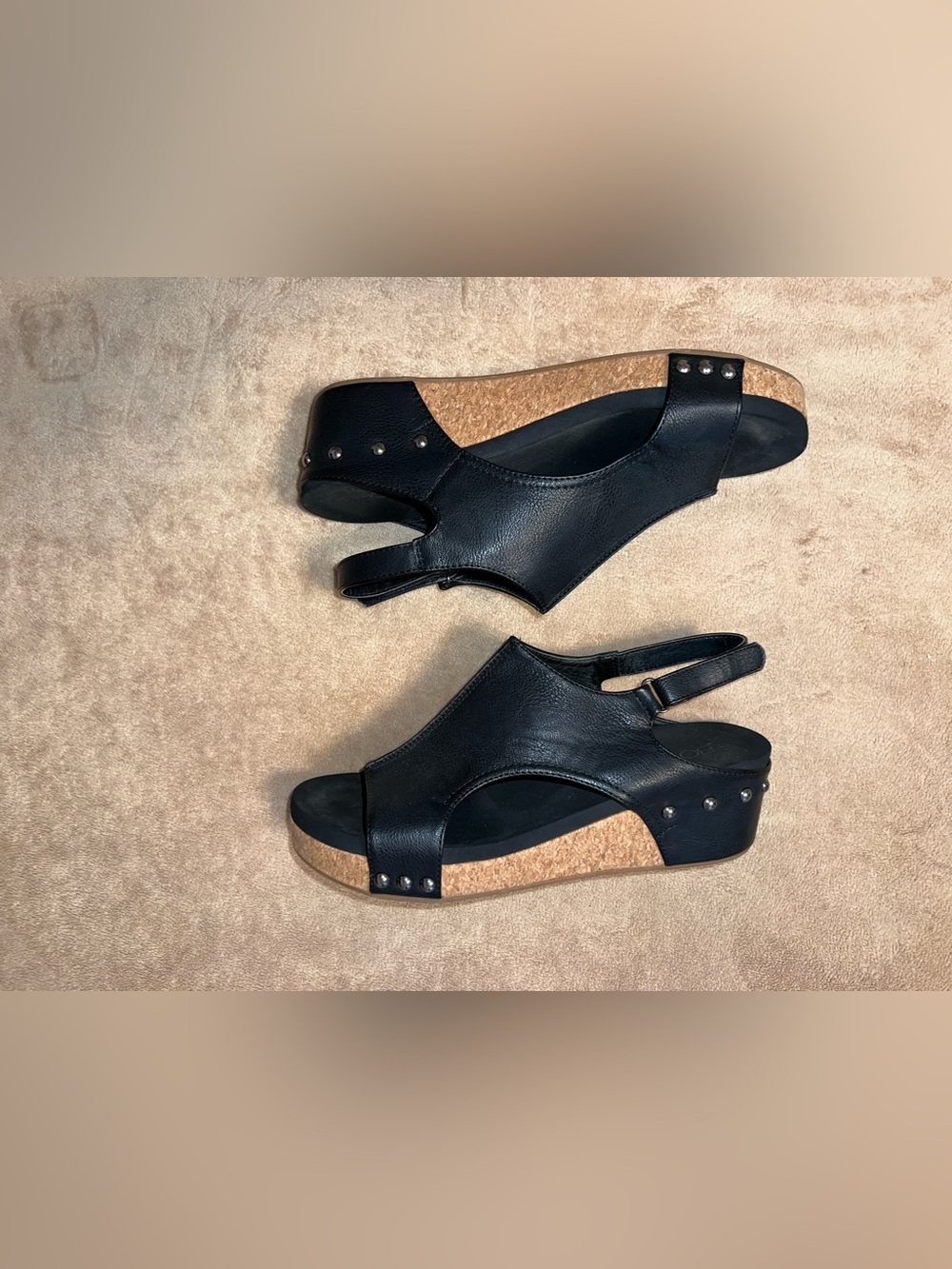 Corkys Black Cork-Trim Open-Toe Slingback Wedges - Picture 4 of 6